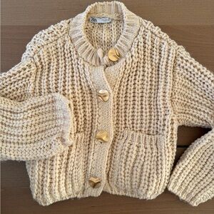 Zara Cream Chunky Knit Cardigan for Women